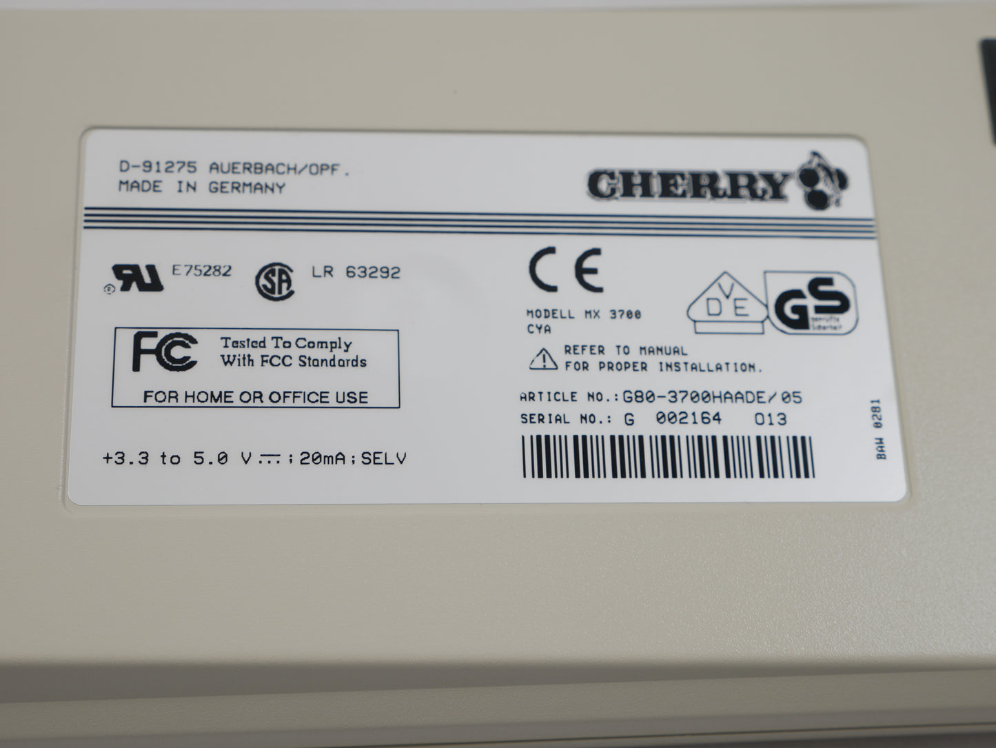 NIB Cherry G80-3700HAADE