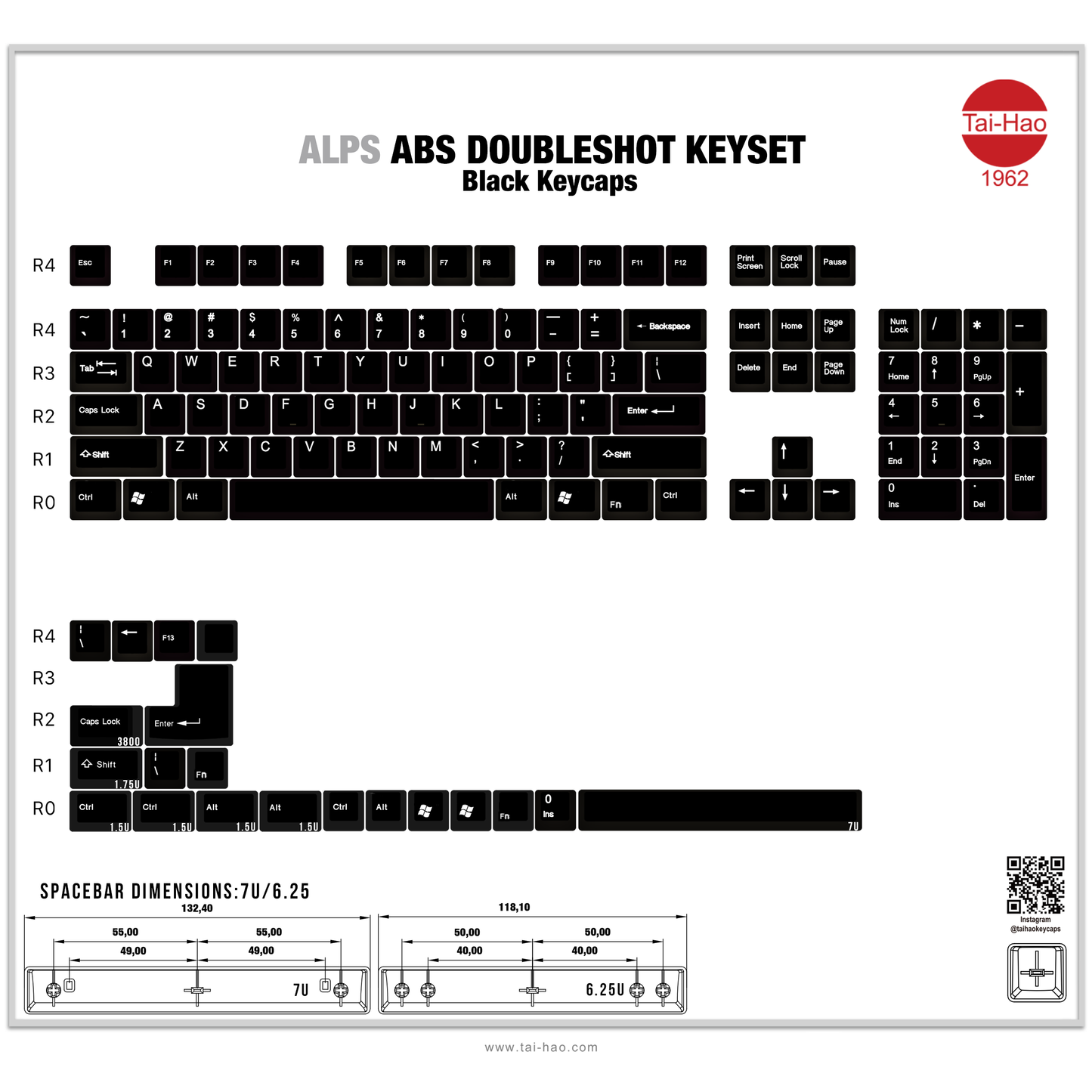[Group Buy] Tai-Hao TI Alps White on Black Keycap Set
