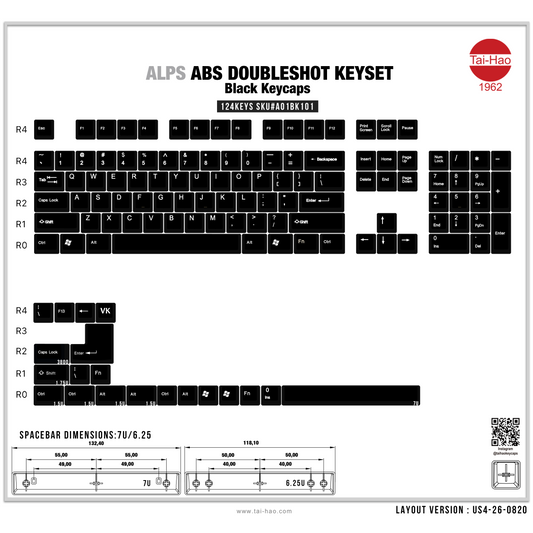 [Group Buy] Tai-Hao TI Alps White on Black Keycap Set
